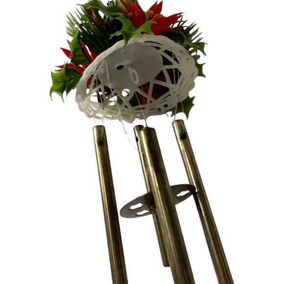 Vintage Plastic Snowman Wind Chime With Red Poinsettia & Bell Hanging Decoration - Picture 6 of 6